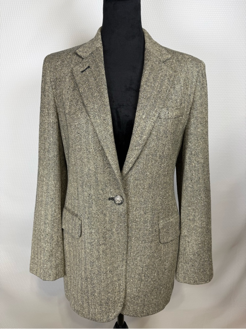Lauren Ralph Lauren Herringbone Silk Equestrian Single Button Blazer Size 8P USA